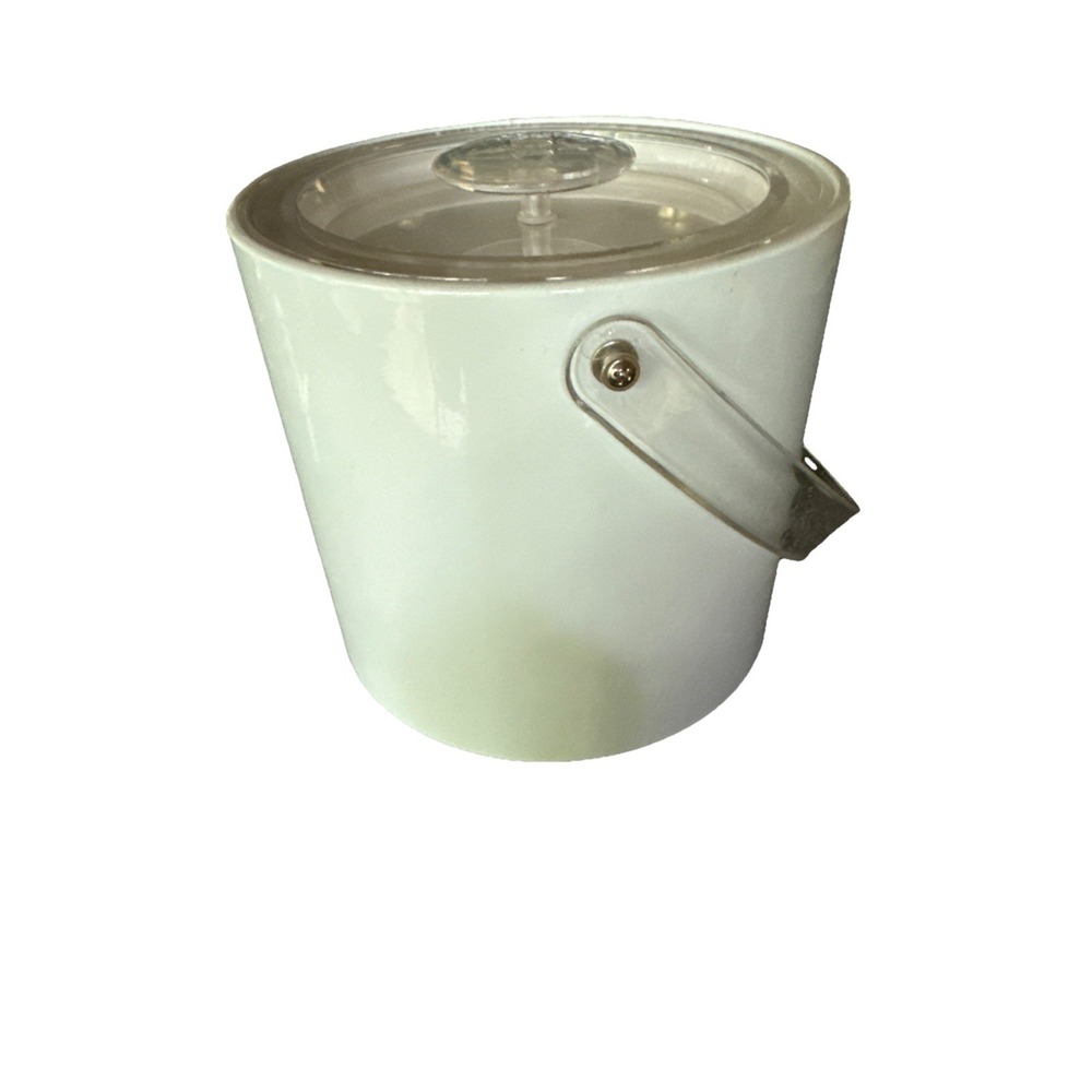 Georges Briard White Ice Bucket - MCM Mod Space Age Lucite Handle VTG